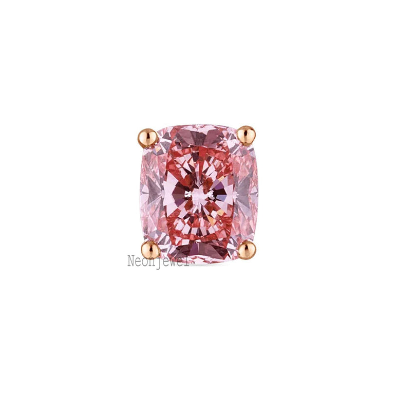 Pink Cushion Lab-Grown Diamond Stud Earring: 14k Gold Filigree Cartilage Conch