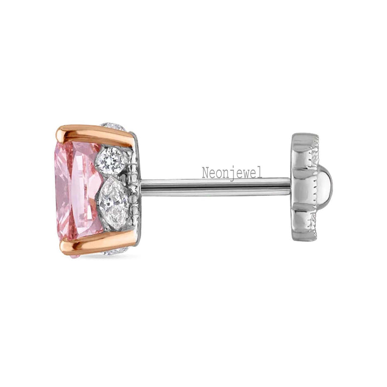 Pink Cushion Lab-Grown Diamond Stud Earring: 14k Gold Filigree Cartilage Conch