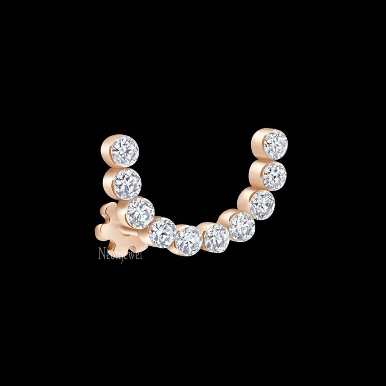 Invisible Set Diamond Demi Eternity Threaded Stud Earring 14K Solid Gold Stud Earring U Shape Cartilage Piercing