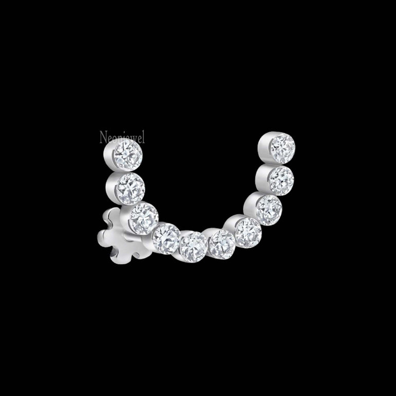 Invisible Set Diamond Demi Eternity Threaded Stud Earring 14K Solid Gold Stud Earring U Shape Cartilage Piercing