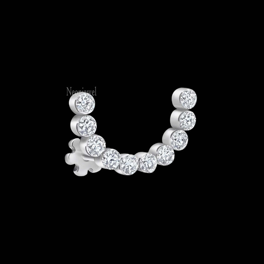 Invisible Set Diamond Demi Eternity Threaded Stud Earring 14K Solid Gold Stud Earring U Shape Cartilage Piercing