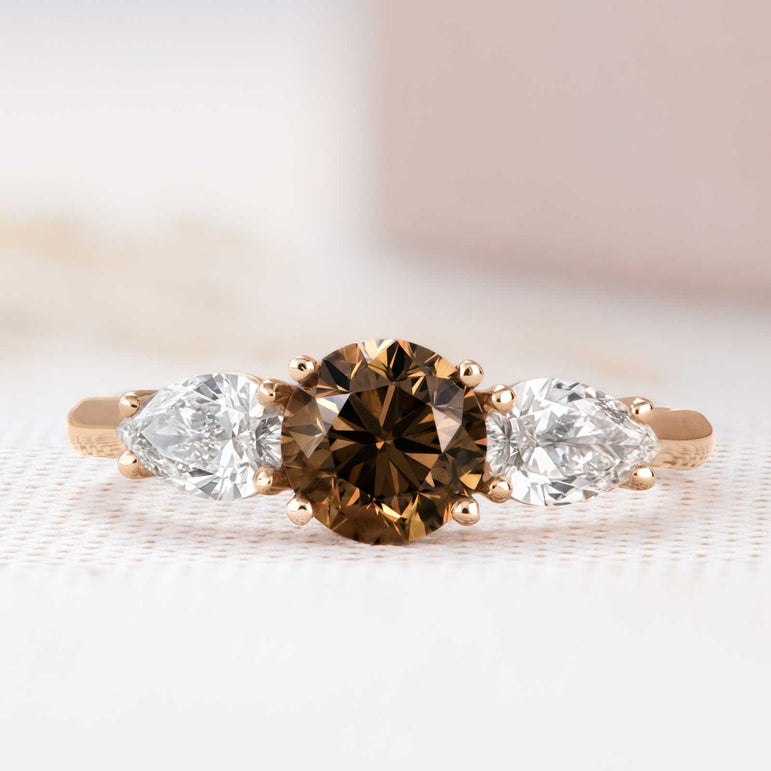 2 Ct Brown Moissanite Three Stone Engagement Ring Anniversary Gift Ring