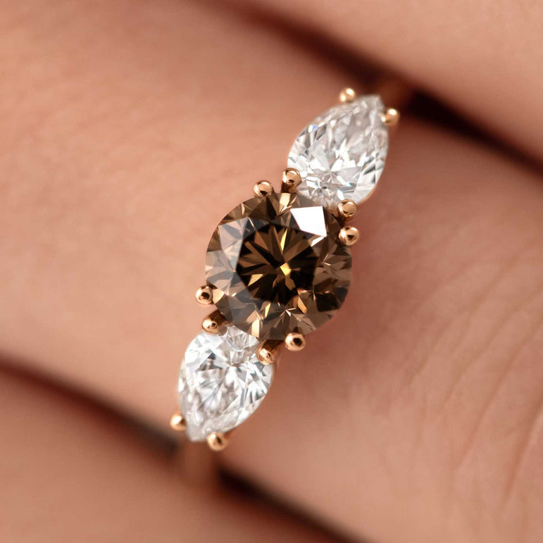 2 Ct Brown Moissanite Three Stone Engagement Ring Anniversary Gift Ring
