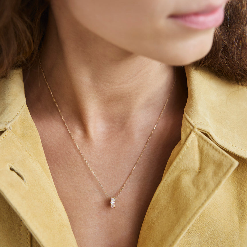 Pear Diamond Bead Charm Necklace 14k Real Gold Rondels Pendant Lab Grown Diamond Minimalist Delicate Luxury Gold Everyday Charm Necklace
