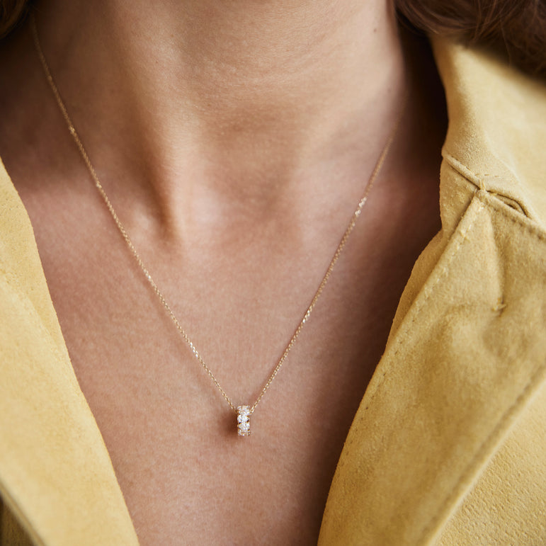 Pear Diamond Bead Charm Necklace 14k Real Gold Rondels Pendant Lab Grown Diamond Minimalist Delicate Luxury Gold Everyday Charm Necklace