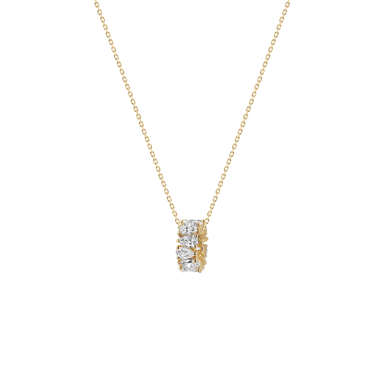 Pear Diamond Bead Charm Necklace 14k Real Gold Rondels Pendant Lab Grown Diamond Minimalist Delicate Luxury Gold Everyday Charm Necklace