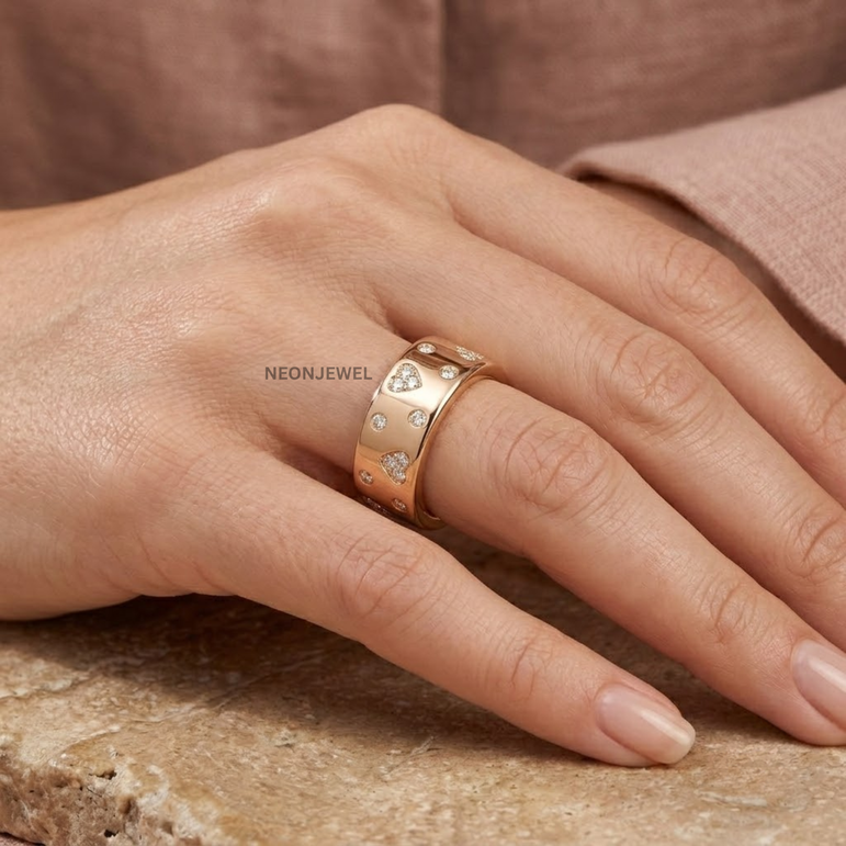 The "Sweetheart" Oura Ring Cover 4, 5 – Satin Gold with Pavé Hearts & Crystals