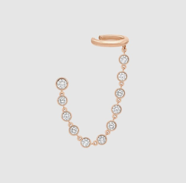 Ear Cuff Connecting Ear Stud Chain Jacket Front Back Ear Chain 14k Gold Enhancer Earring Sparkling Lab Grown Statement Ear Cuff
