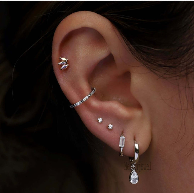 Pear Floating Diamond Charm Single Pear Diamond Earrings Pear Floating Diamond Drop Piercing