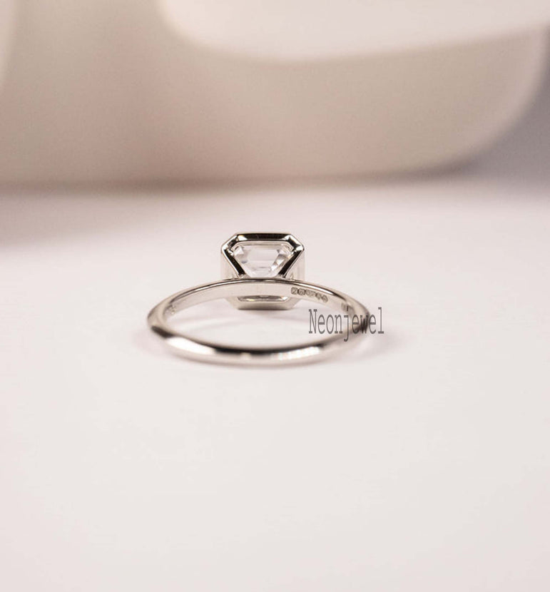 Bezel 1.50 Ct Colorless Asscher Cut Moissanite Engagement Ring In 925 Sterling Silver