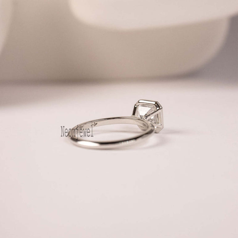 Bezel 1.50 Ct Colorless Asscher Cut Moissanite Engagement Ring In 925 Sterling Silver