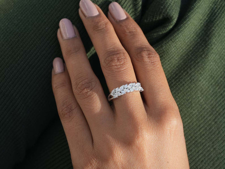 Marquise & Round Moissanite Wedding Band Half Eternity Marquise Ring