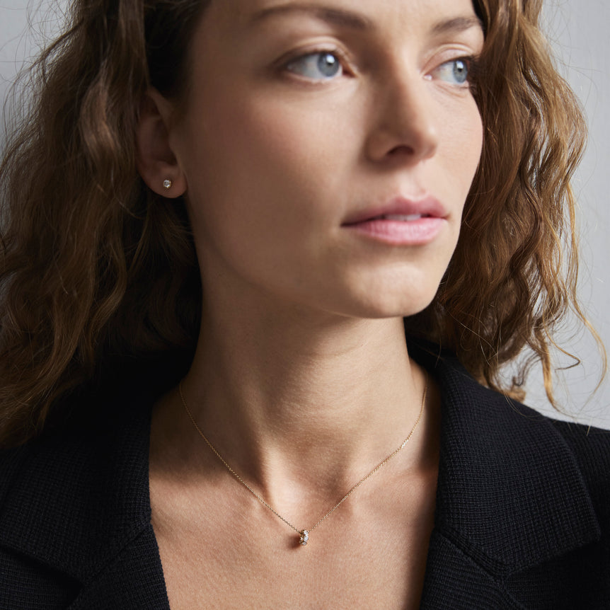 Bezel Set Round Diamond Rondels Bead Charm Necklace 14k Real Gold Sparkling Lab Grown Dainty Diamond Minimalist Modern Charm Necklace