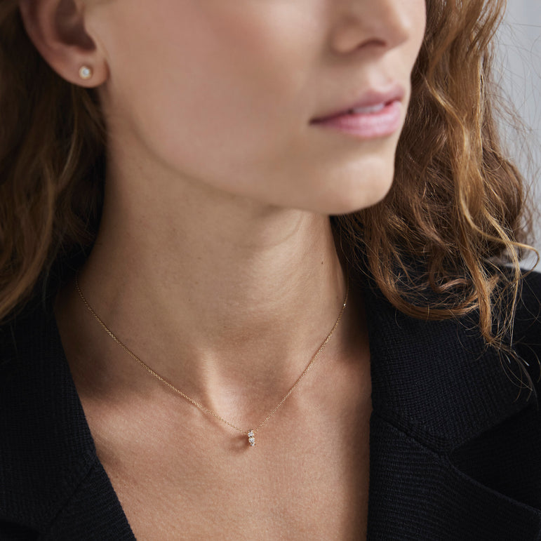 Bezel Set Round Diamond Rondels Bead Charm Necklace 14k Real Gold Sparkling Lab Grown Dainty Diamond Minimalist Modern Charm Necklace