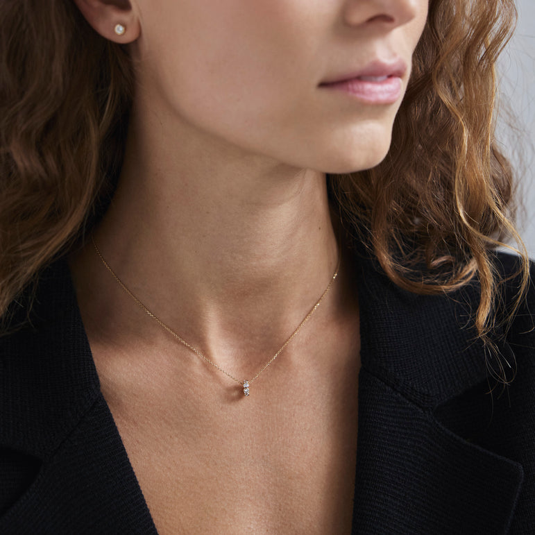 Bezel Set Round Diamond Rondels Bead Charm Necklace 14k Real Gold Sparkling Lab Grown Dainty Diamond Minimalist Modern Charm Necklace