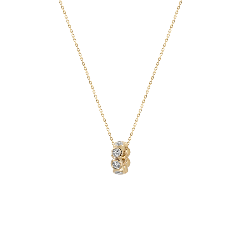 Bezel Set Round Diamond Rondels Bead Charm Necklace 14k Real Gold Sparkling Lab Grown Dainty Diamond Minimalist Modern Charm Necklace