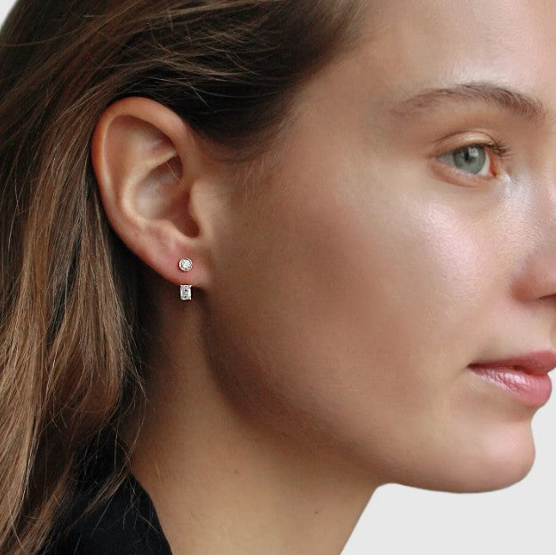 Emerald Diamond Ear Jacket 14k Solid Gold Dangle Drop Earring For Stud Prong Set Sparkling Lab Grown Diamond Earring