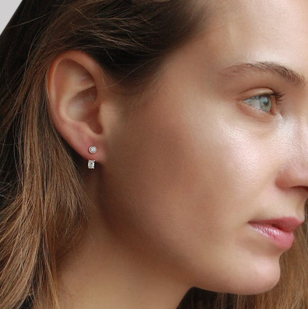 Emerald Diamond Ear Jacket 14k Solid Gold Dangle Drop Earring For Stud Prong Set Sparkling Lab Grown Diamond Earring