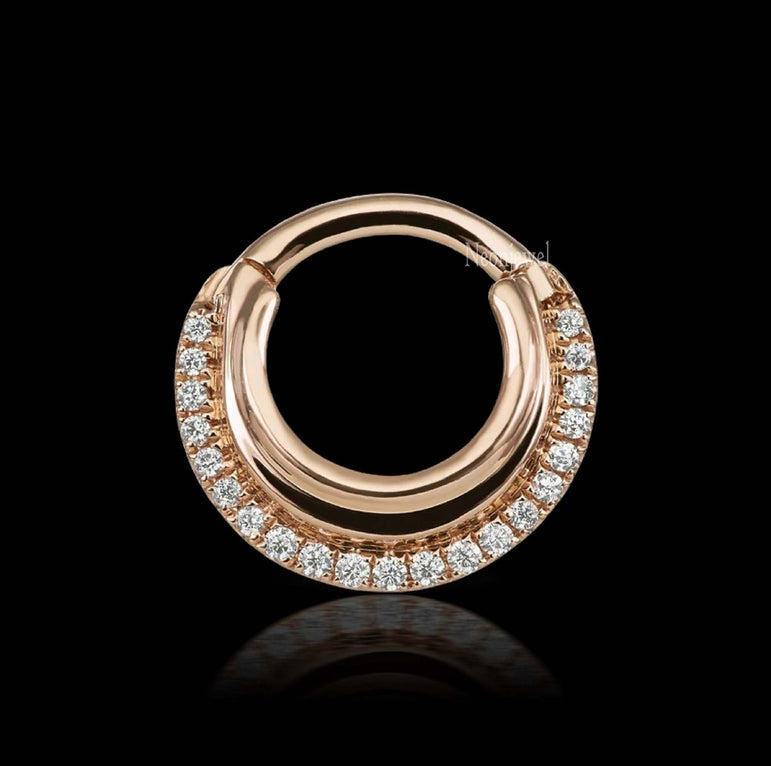 14K Solid Gold Diamond Dhara Hoop Earring 16g Septum Daith Earring Diamond Clicker
