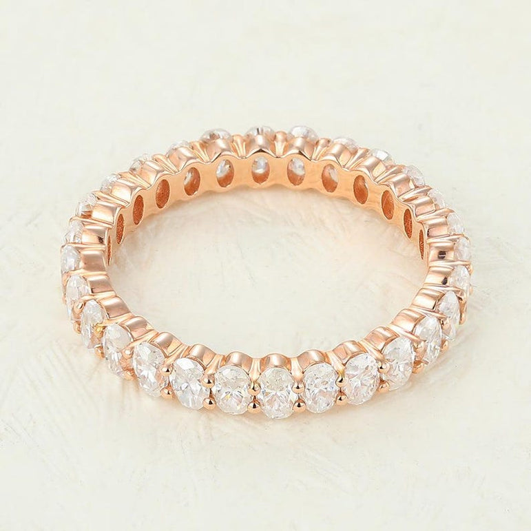 Oval Moissanite Wedding Band Oval Eternity Band Shared Prong Diamond Matching Band