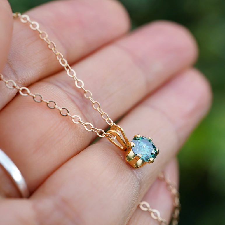 Blue Round Cut Moissanite Solitaire Pendant 10K Solid yellow Gold (without Chain)