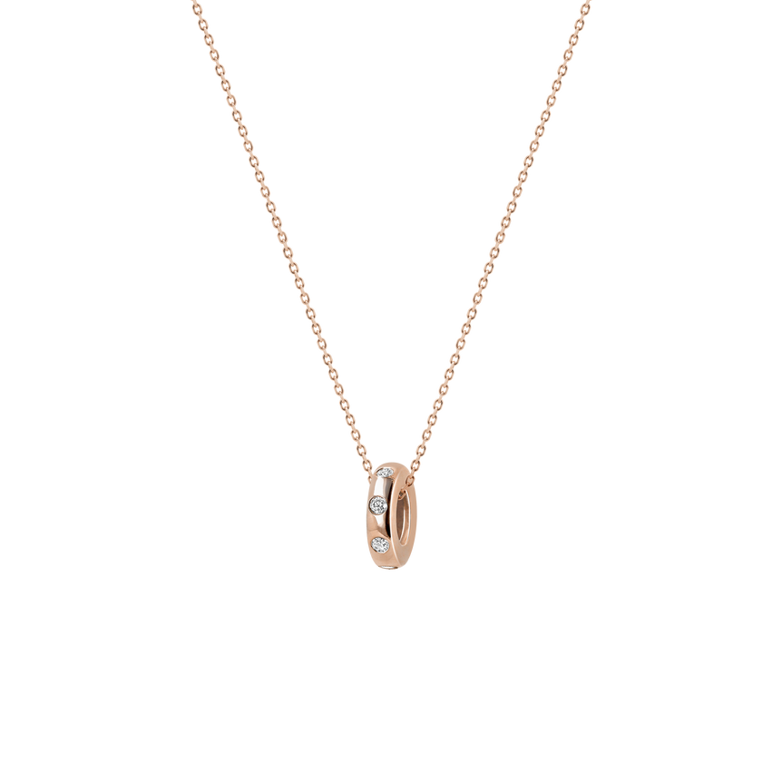 Flush Set Diamond Rondels Charm Necklace 14k Real Gold Round Cut Sparkling Lab Grown Diamond Minimalist Chunky Charm Holder Necklace