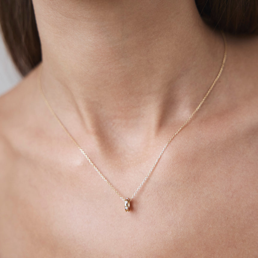 Flush Set Diamond Rondels Charm Necklace 14k Real Gold Round Cut Sparkling Lab Grown Diamond Minimalist Chunky Charm Holder Necklace