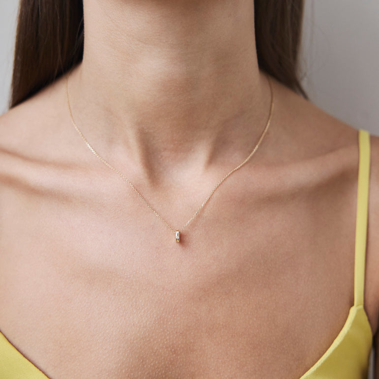 Flush Set Diamond Rondels Charm Necklace 14k Real Gold Round Cut Sparkling Lab Grown Diamond Minimalist Chunky Charm Holder Necklace
