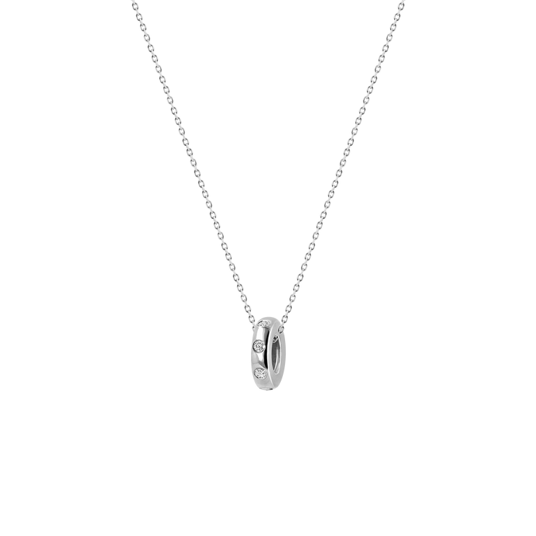 Flush Set Diamond Rondels Charm Necklace 14k Real Gold Round Cut Sparkling Lab Grown Diamond Minimalist Chunky Charm Holder Necklace