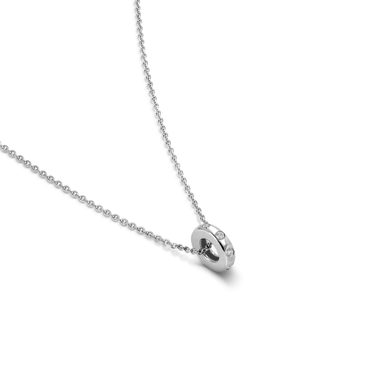 Flush Set Diamond Rondels Charm Necklace 14k Real Gold Round Cut Sparkling Lab Grown Diamond Minimalist Chunky Charm Holder Necklace