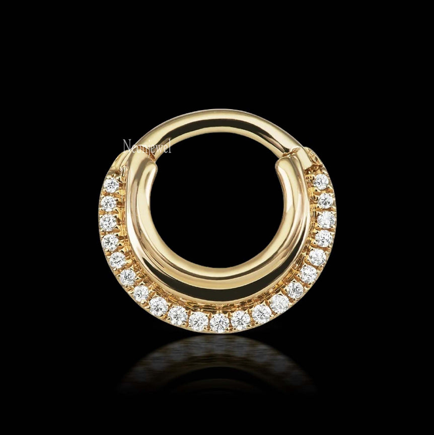 14K Solid Gold Diamond Dhara Hoop Earring 16g Septum Daith Earring Diamond Clicker