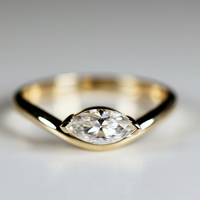 Marquise Cut Moissanite Engagement Ring 1.26 Ct Marquise Moissanite Solitaire Ring Marquise Wedding Ring 10K Solid Yellow Gold Ring