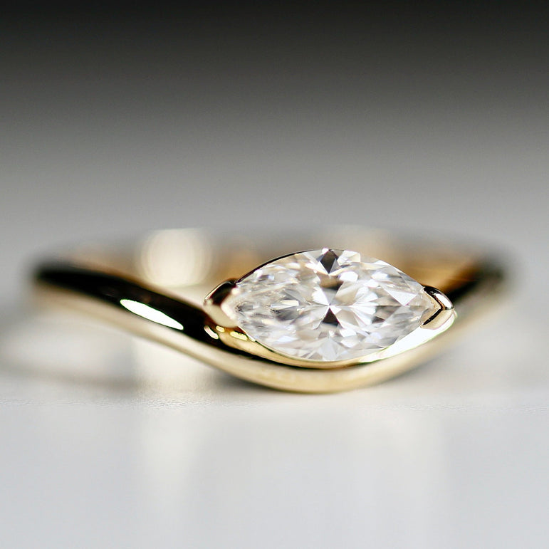 Marquise Cut Moissanite Engagement Ring 1.26 Ct Marquise Moissanite Solitaire Ring Marquise Wedding Ring 10K Solid Yellow Gold Ring