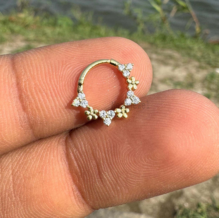 CVD Diamond Septum Nose Ring Diamond Clicker Flower Daith Piercing Natural Diamond Piercing Septum