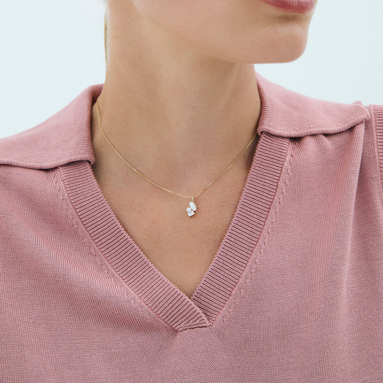 Trilogy Diamond Pendant Necklace Minimalist Everyday Cluster 14k Gold Prong Set Charm Necklace Sparkling Lab Diamond Pendant For Women