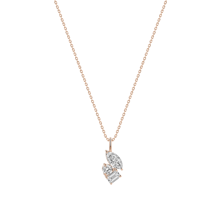 Trilogy Diamond Pendant Necklace Minimalist Everyday Cluster 14k Gold Prong Set Charm Necklace Sparkling Lab Diamond Pendant For Women