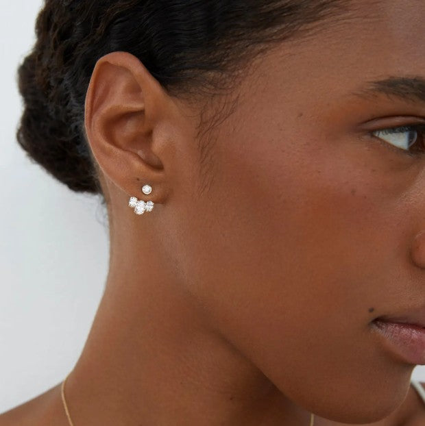 Diamond Ear Jacket 14k Solid Gold Dangle Drop Earring For Stud Prong Setting Sparkling Lab Grown Diamond Earring