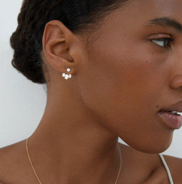 Diamond Ear Jacket 14k Solid Gold Dangle Drop Earring For Stud Prong Setting Sparkling Lab Grown Diamond Earring