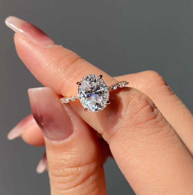 Oval Lab Grown Diamond Engagement Ring Unique Oval Diamond Women Ring