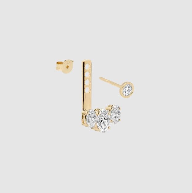 Diamond Ear Jacket 14k Solid Gold Dangle Drop Earring For Stud Prong Setting Sparkling Lab Grown Diamond Earring