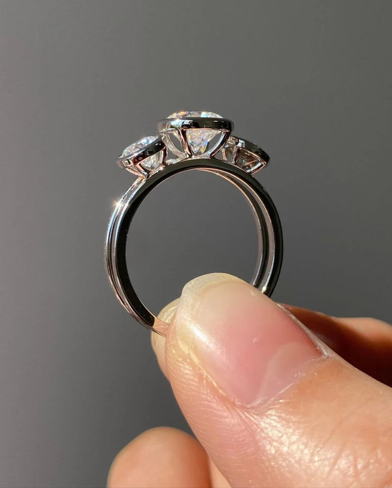 Three Stone Moissanite Engagement Ring Round Moissanite Wedding Ring For Women