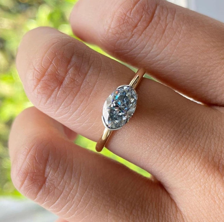 Oval Engagement Ring 2 Ct Grey Oval Moissanite Solitaire Wedding Ring Vintage Moissanite Ring