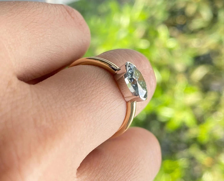 Oval Engagement Ring 2 Ct Grey Oval Moissanite Solitaire Wedding Ring Vintage Moissanite Ring