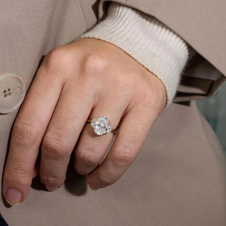 Three Stone Moissanite Engagement Ring 3 Ct Oval Moissanite Wedding Ring