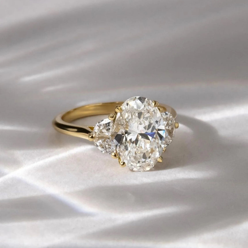 Three Stone Moissanite Engagement Ring 3 Ct Oval Moissanite Wedding Ring