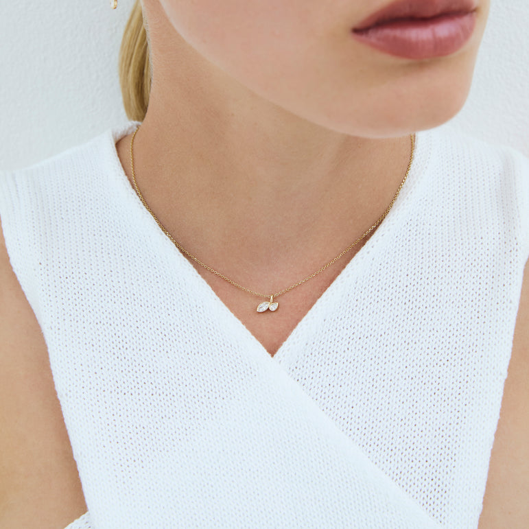 Diamond Leaf Pendant Necklace Everyday 14k Gold Bezel Set Charm Necklace Sparkling Marquise Lab Grown Unique Dainty Diamond Pendant