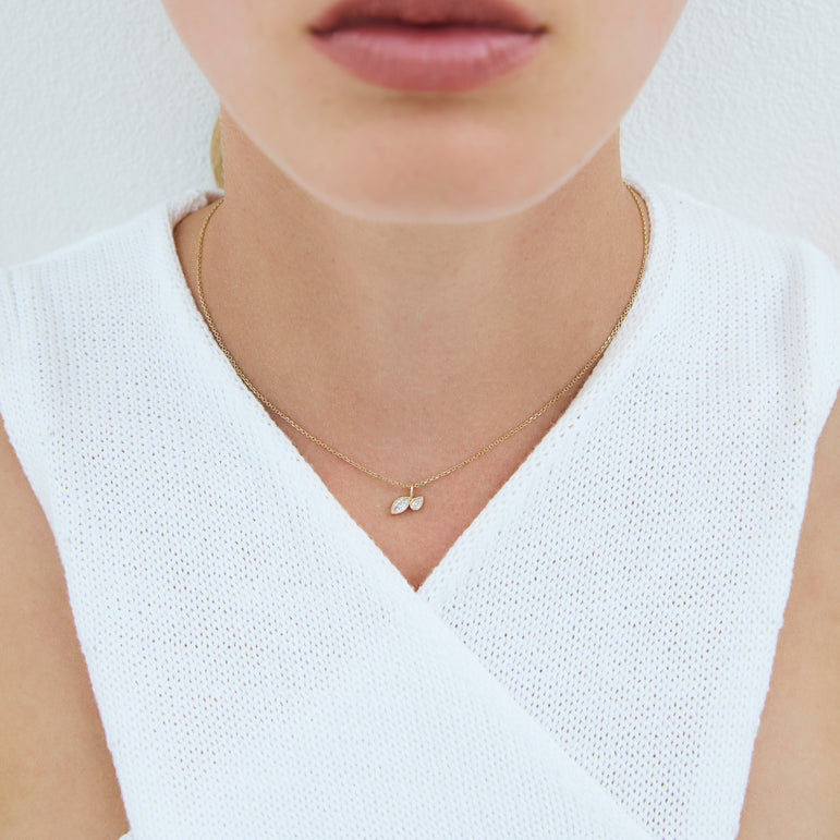 Diamond Leaf Pendant Necklace Everyday 14k Gold Bezel Set Charm Necklace Sparkling Marquise Lab Grown Unique Dainty Diamond Pendant
