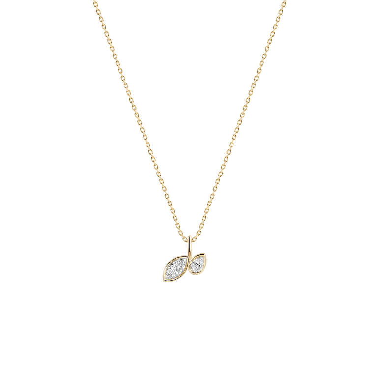 Diamond Leaf Pendant Necklace Everyday 14k Gold Bezel Set Charm Necklace Sparkling Marquise Lab Grown Unique Dainty Diamond Pendant