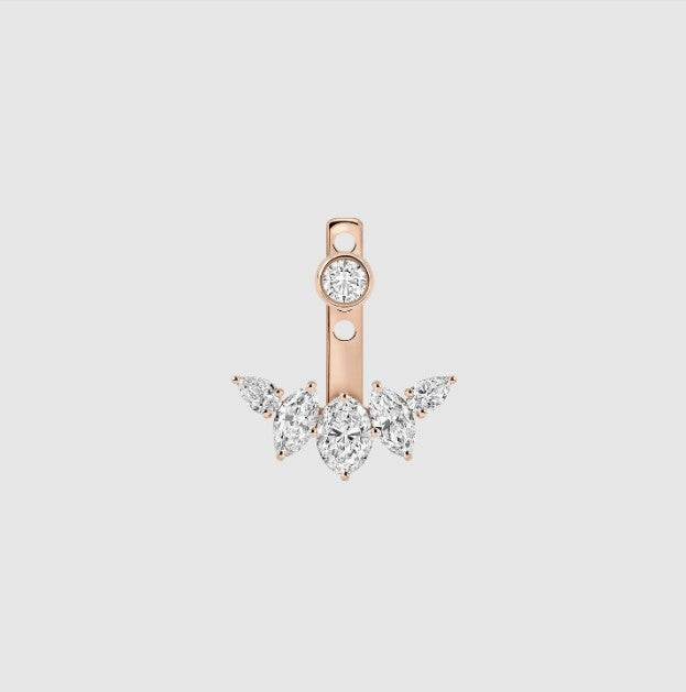 Multi Diamond Ear Jacket 14k Solid Gold Dangle Drop Earring For Stud Sparkling Lab Grown Diamond Earring