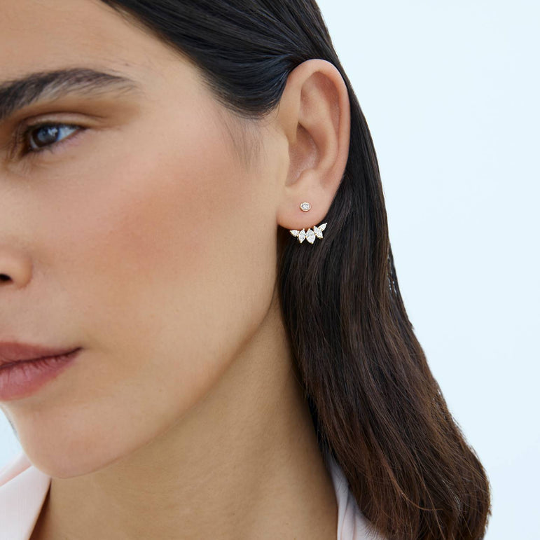 Multi Diamond Ear Jacket 14k Solid Gold Dangle Drop Earring For Stud Sparkling Lab Grown Diamond Earring